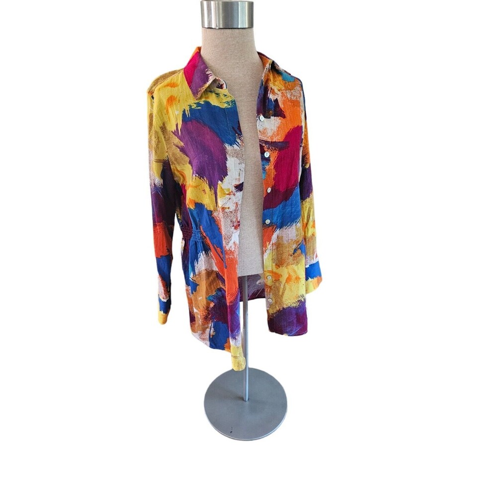 Soft Surroundings Colorful Button Down Blouse M Painters Pallet 100% Cotton - Picture 3 of 7